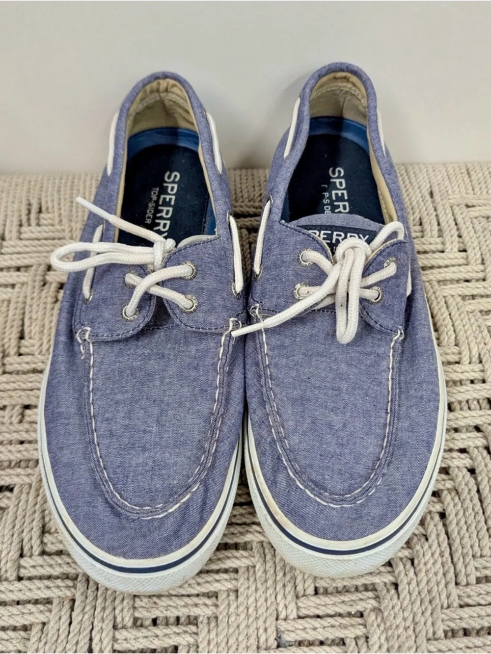 Sperry Top-Sider Blue 2 Eye Chambray Canvas Boat Shoes Mens Size 10 Lace Up